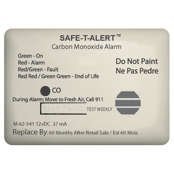 Safe-T-Alert 62 Series Carbon Monoxide Alarm - 12V - 62-541-Marine Surface Mount - White [62-541-MARINE] - Point Supplies Inc.