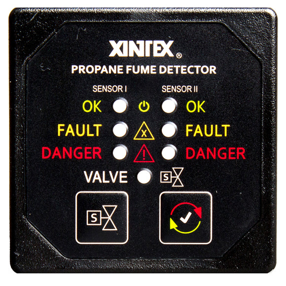 Xintex Propane Fume Detector & Alarm w-2 Plastic Sensors & Solenoid Valve - Square Black Bezel Display [P-2BS-R] - point-supplies.myshopify.com