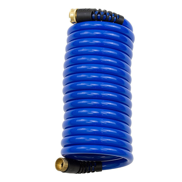 HoseCoil 15' Blue Self Coiling Hose w/Flex Relief [HS1500HP] - Point Supplies Inc.