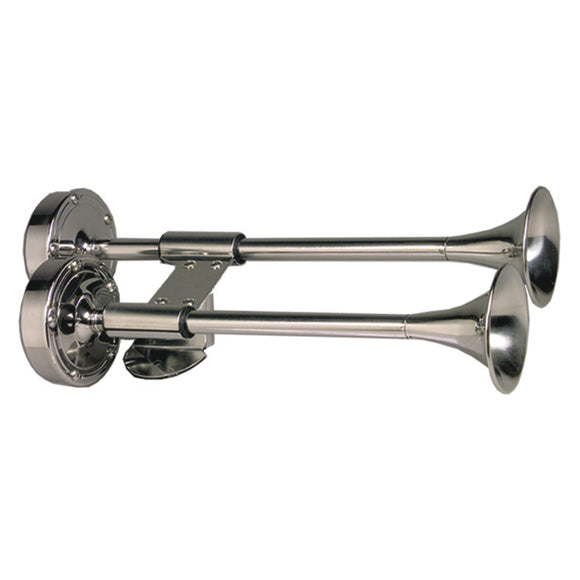 Schmitt  Ongaro Deluxe All-Stainless Shorty Dual Trumpet Horn - 12V [10012] - Point Supplies Inc.