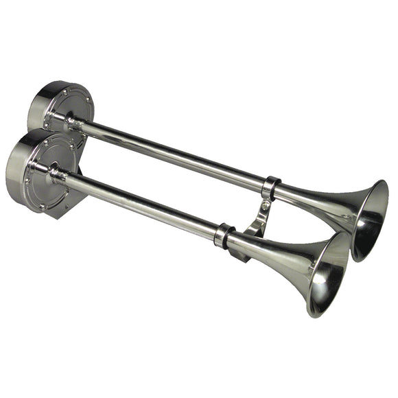 Schmitt  Ongaro Deluxe All-Stainless Dual Trumpet Horn - 12V [10028] - Point Supplies Inc.