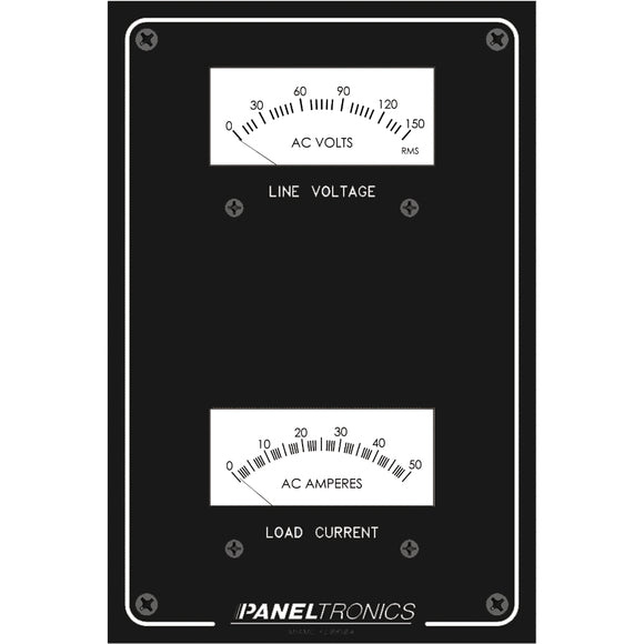 Paneltronics Standard Panel AC Meter - 0-150 AC Voltmeter & 0-50Amp Ammeter [9982304B] - Point Supplies Inc.