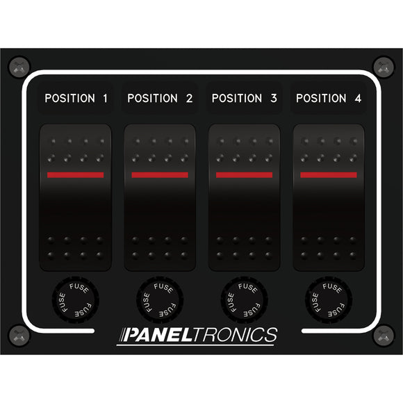 Paneltronics Waterproof Panel - DC 4-Position Illuminated Rocker Switch & Fuse [9960011B] - Point Supplies Inc.