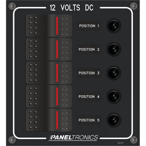 Paneltronics Waterproof Panel - DC 5-Position Illuminated Rocker Switch & Circuit Breaker [9960018B] - Point Supplies Inc.