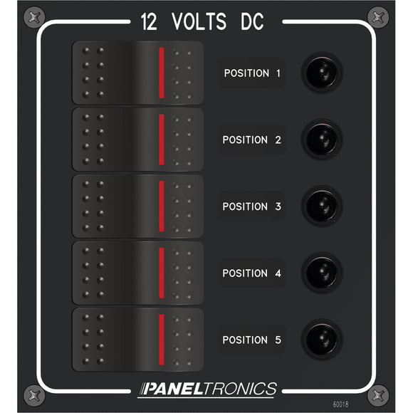 Paneltronics Waterproof Panel - DC 5-Position Illuminated Rocker Switch & Circuit Breaker [9960018B] - Point Supplies Inc.