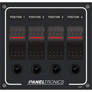 Paneltronics Waterproof Panel - DC 4-Position Illuminated Rocker Switch & Circuit Breaker [9960022B] - Point Supplies Inc.