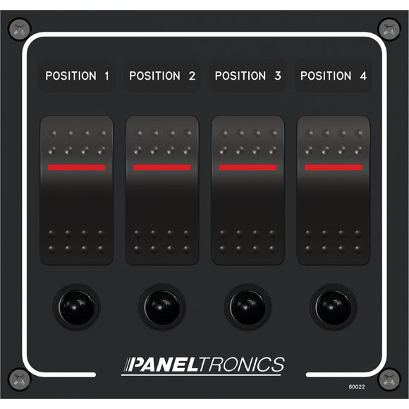 Paneltronics Waterproof Panel - DC 4-Position Illuminated Rocker Switch & Circuit Breaker [9960022B] - Point Supplies Inc.