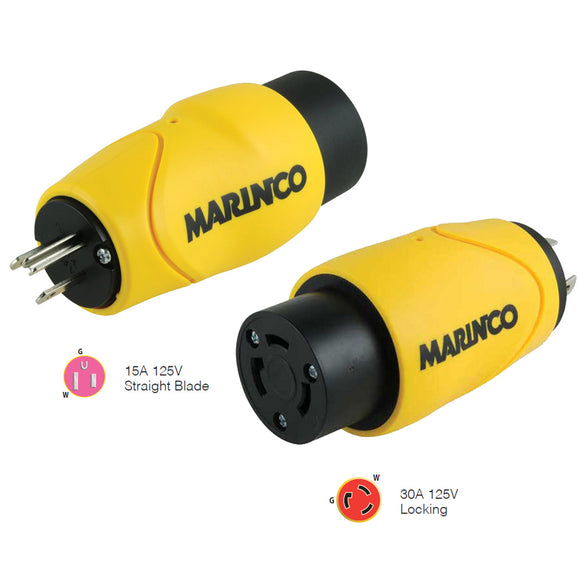 Marinco Straight Adapter 15Amp Straight Male to 30Amp Locking Female Connector [S15-30] - Point Supplies Inc.