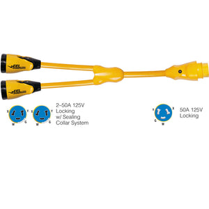 Marinco Y504-2-504 EEL (2)50A-125/250V Female to (1)50A-125/250V Male "Y" Adapter - Yellow [Y504-2-504] - Point Supplies Inc.