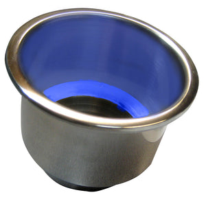 Whitecap Flush Mount Cup Holder w-Blue LED Light - Stainless Steel [S-3511BC] - point-supplies.myshopify.com