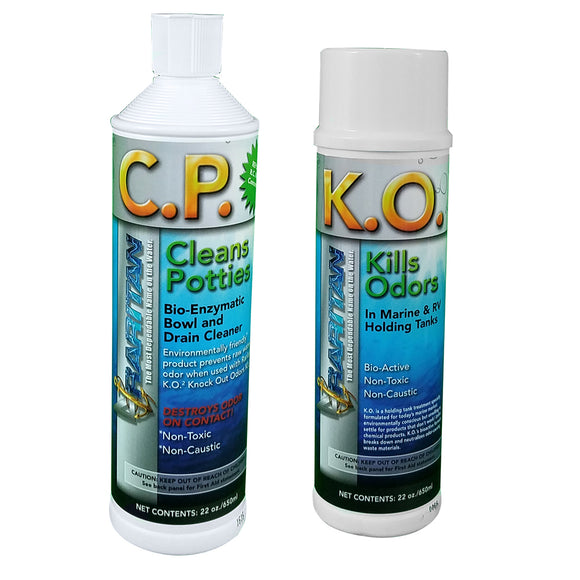 Raritan Potty Pack w/K.O. Kills Odors  C.P. Cleans Potties - 1 of Each - 22oz Bottles [1PPOT] - Point Supplies Inc.