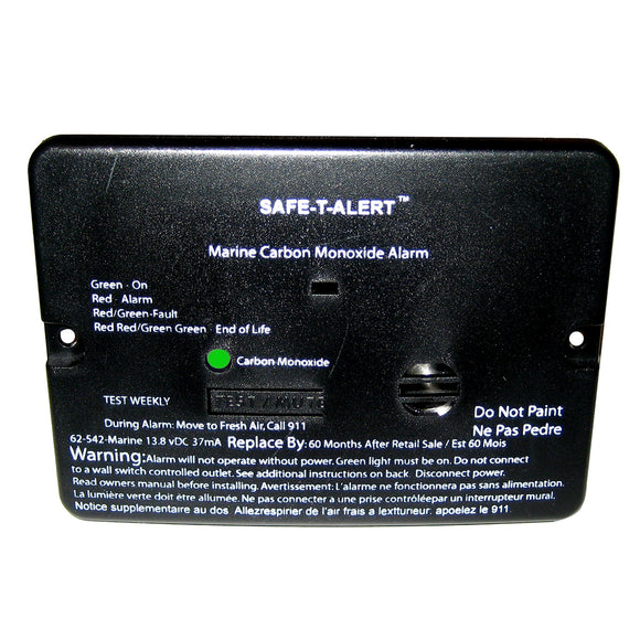 Safe-T-Alert 62 Series Carbon Monoxide Alarm - 12V - 62-542-Marine - Flush Mount - Black [62-542-MARINE-BLK] - Point Supplies Inc.