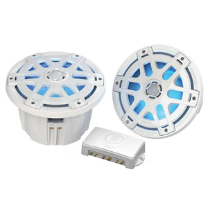 Poly-Planar MA-OC8 8" Round Waterproof Blue LED Lit Speaker - White [MA-OC8] - Point Supplies Inc.