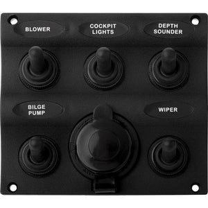 Sea-Dog Nylon Switch Panel - Water Resistant - 5 Toggles w/Power Socket [424605-1] - Point Supplies Inc.