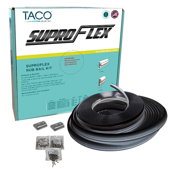 TACO SuproFlex Rub Rail Kit - Black w/Flex Chrome Insert - 1.6