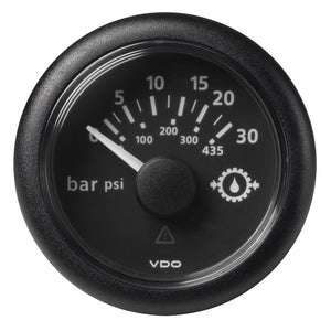 VDO Marine 2-1/16" (52mm) ViewLine Transmission Oil Pressure 30 Bar/435 PSI - 8-32V - Black Dial  Round Bezel [A2C59514141] - Point Supplies Inc.