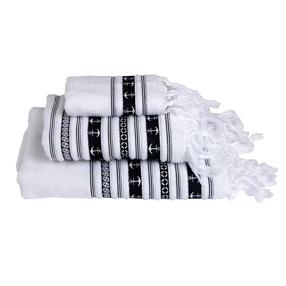 Marine Business White/Anchors Towel Set - SANTORINI - Set of 3 [53103]