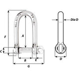 Wichard Self-Locking Long D Shackle - Diameter 6mm - 1/4" [01213]