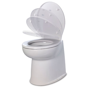 Jabsco Deluxe Flush 14" Straight Back 12V Raw Water Electric Marine Toilet w/Remote Rinse Pump  Soft Close Lid [58280-3012]